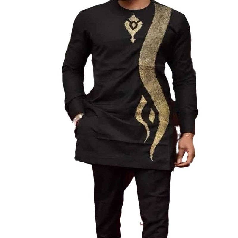 Men's Casual Printed Long Sleeve Long Pants Set
