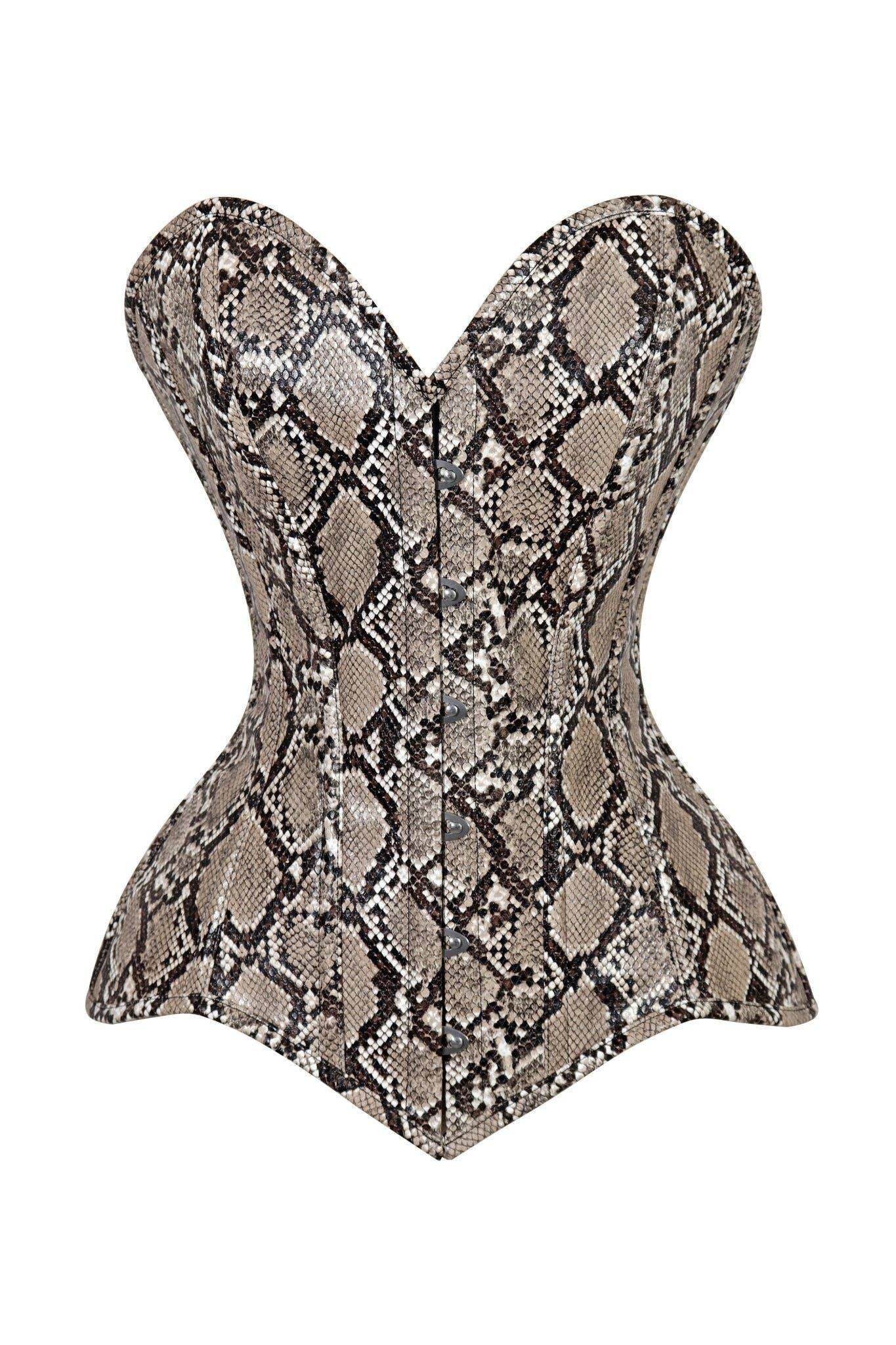 Lavish Snake Skin Print Overbust Corset Sweetheart Neckline Busk Closure