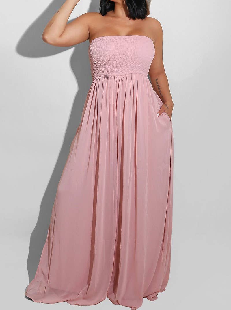 Stylish Bandeau Casual High-Waisted Wide-Leg Jumpsuit