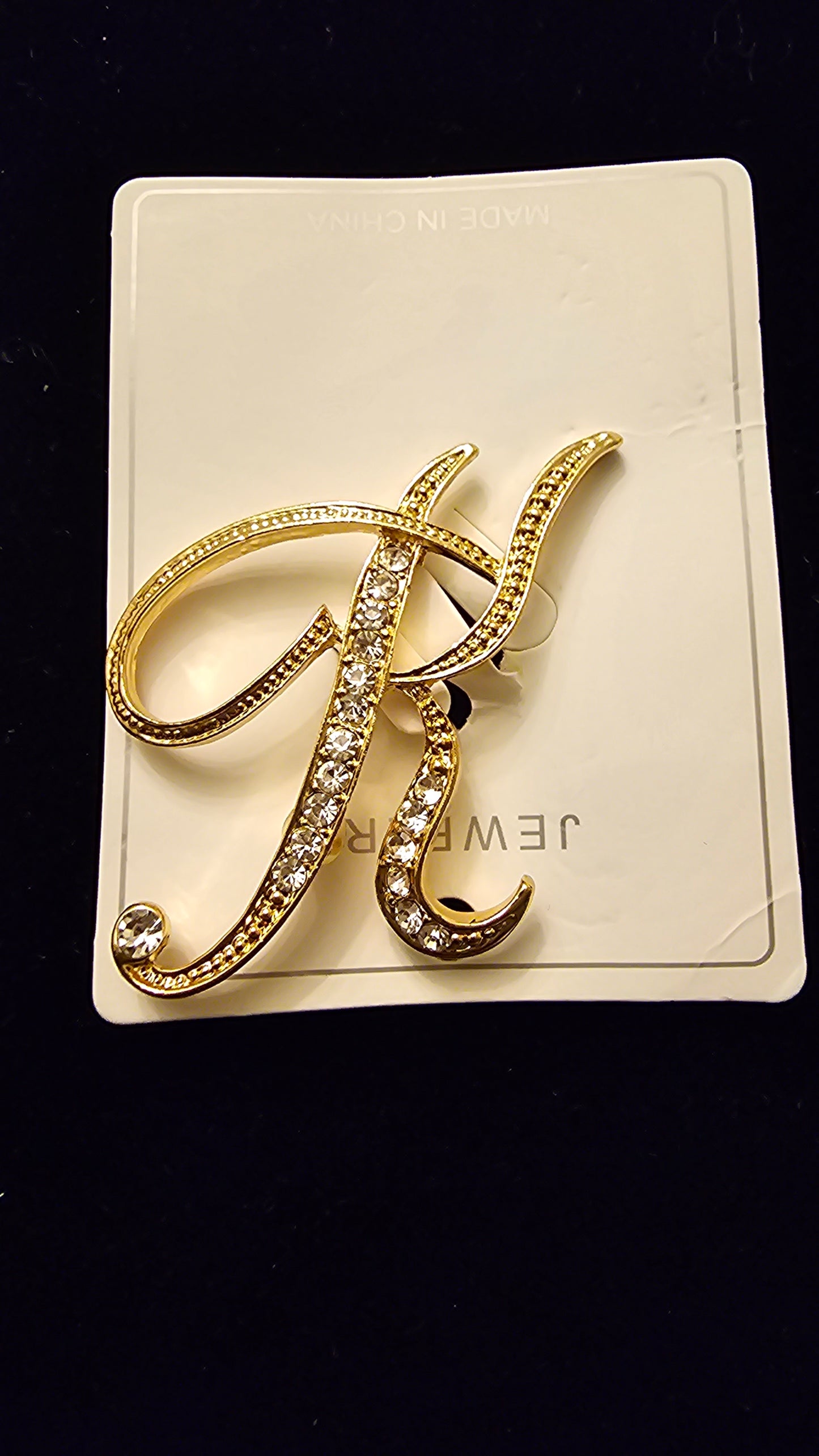 Faux Diamond Letter Brooch