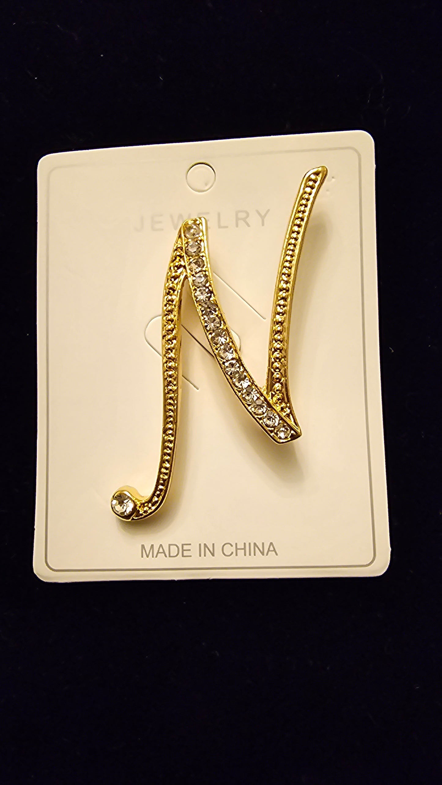 Faux Diamond Letter Brooch