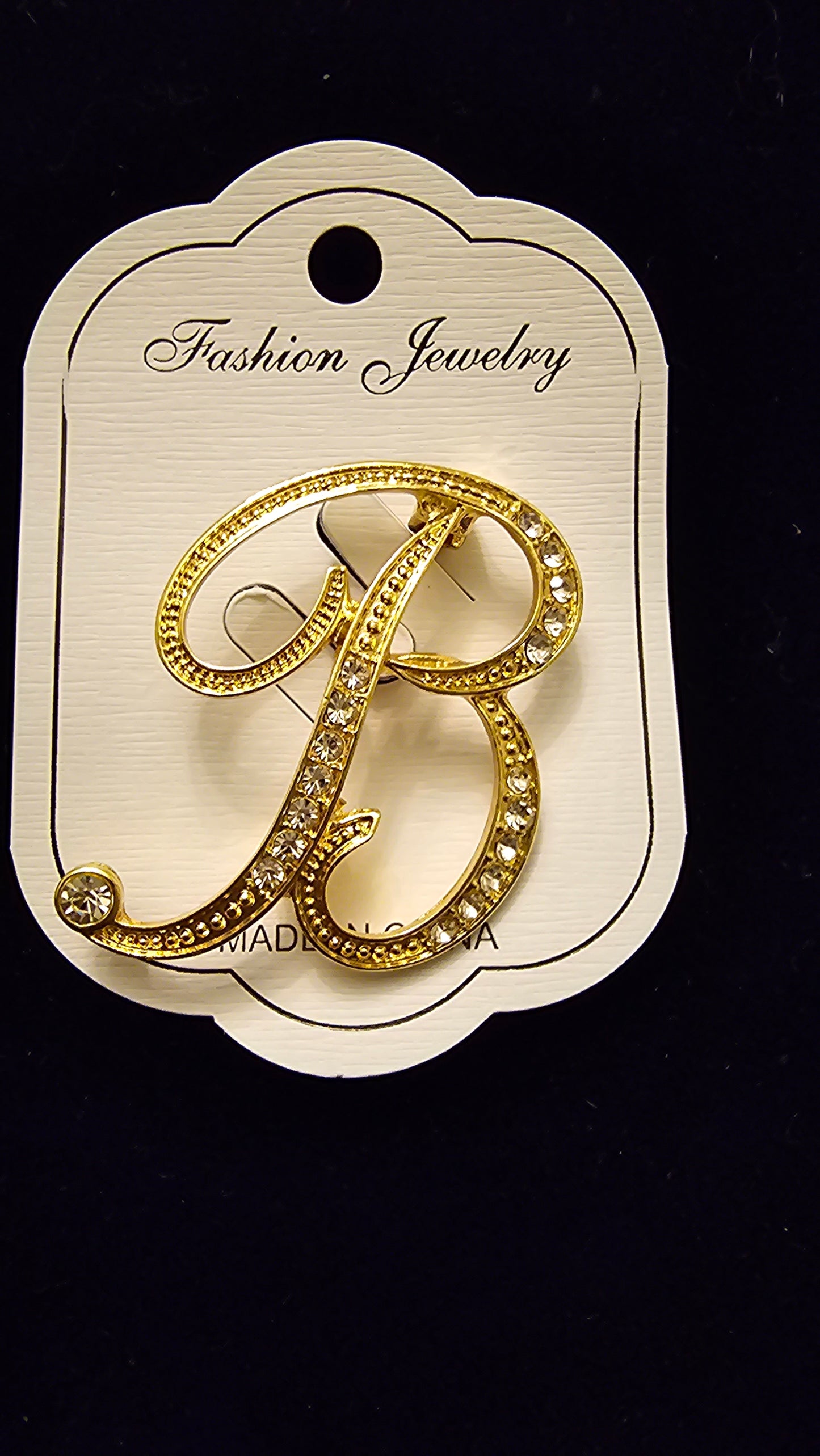 Faux Diamond Letter Brooch