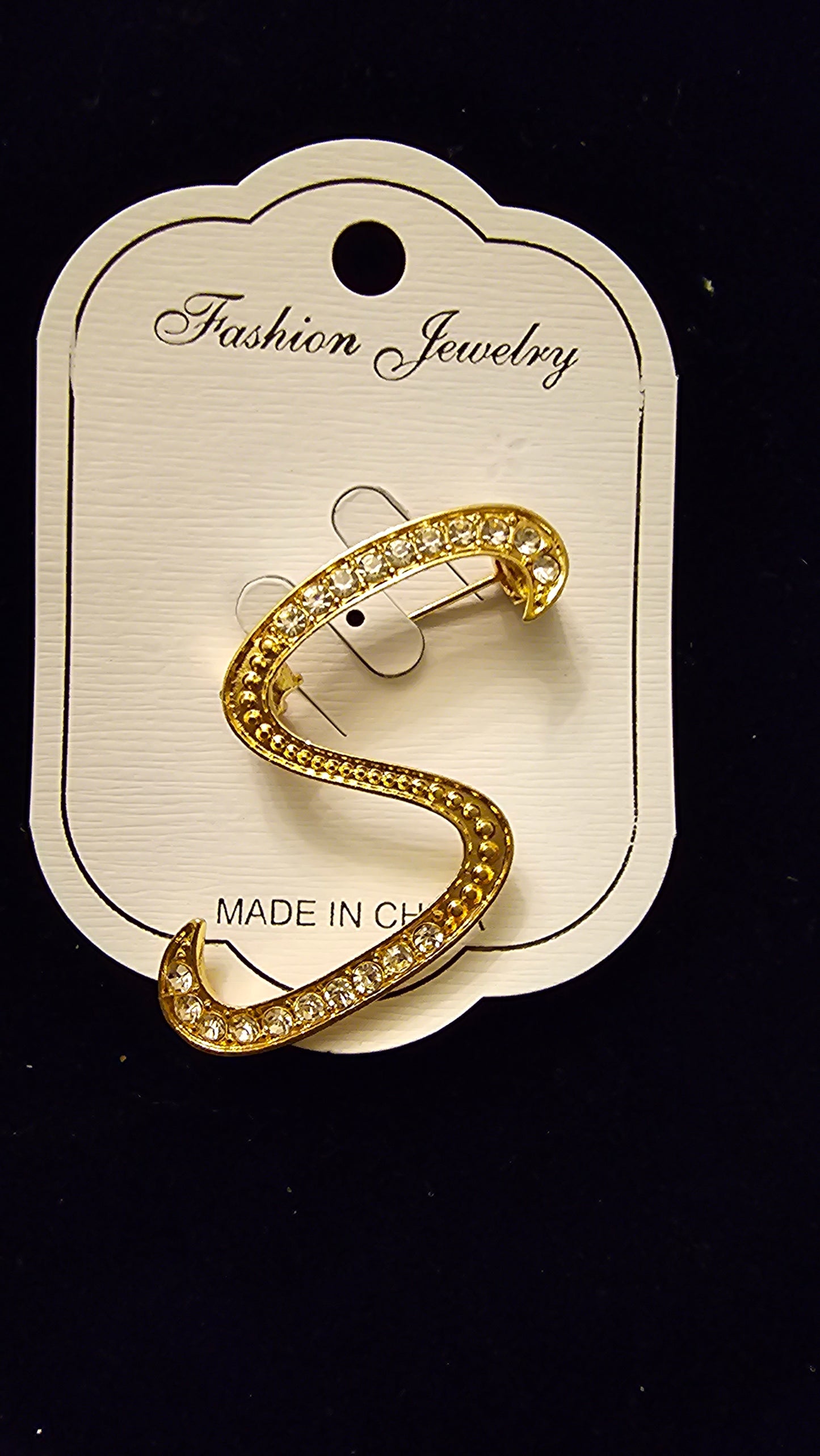 Faux Diamond Letter Brooch