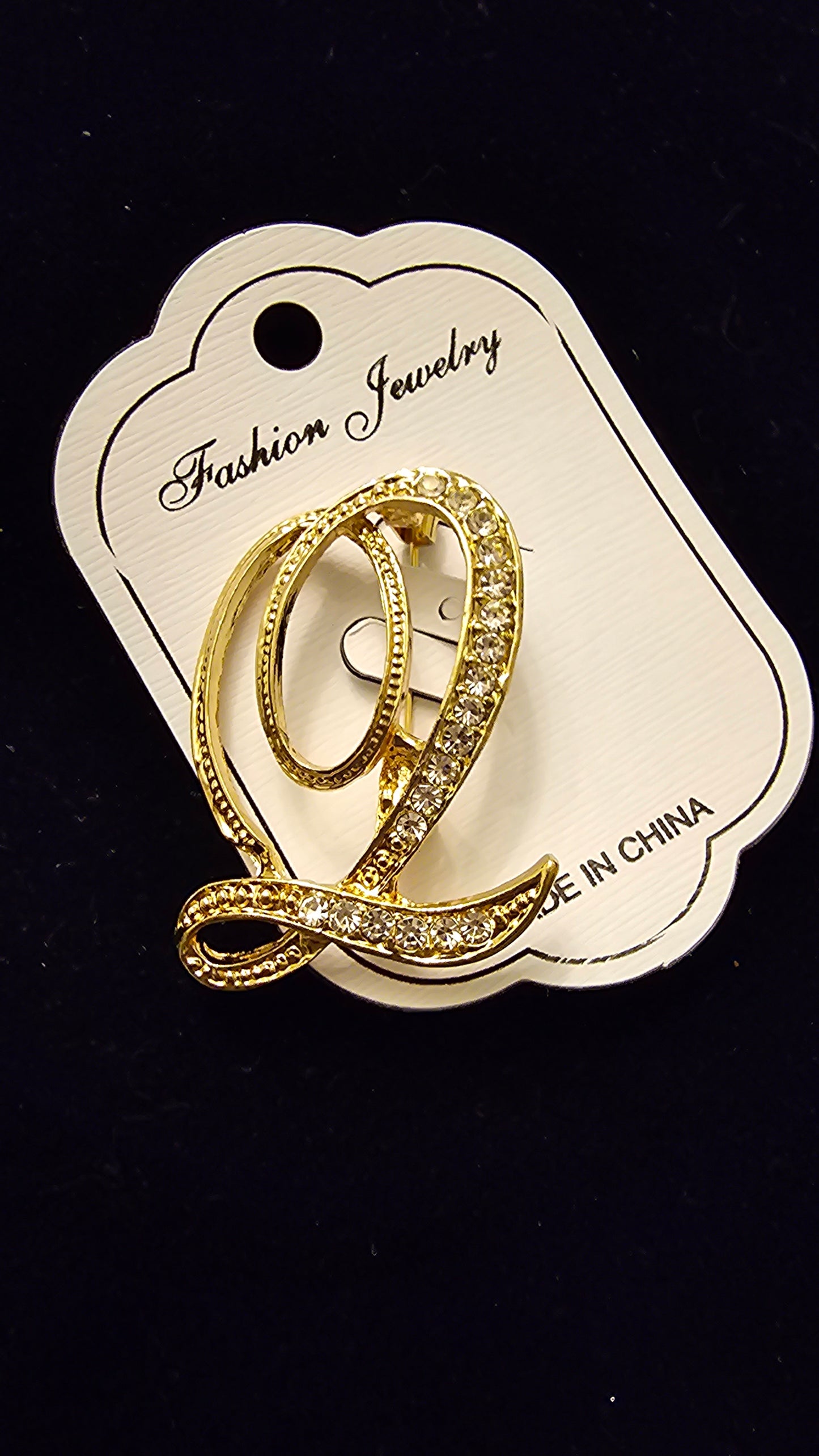 Faux Diamond Letter Brooch