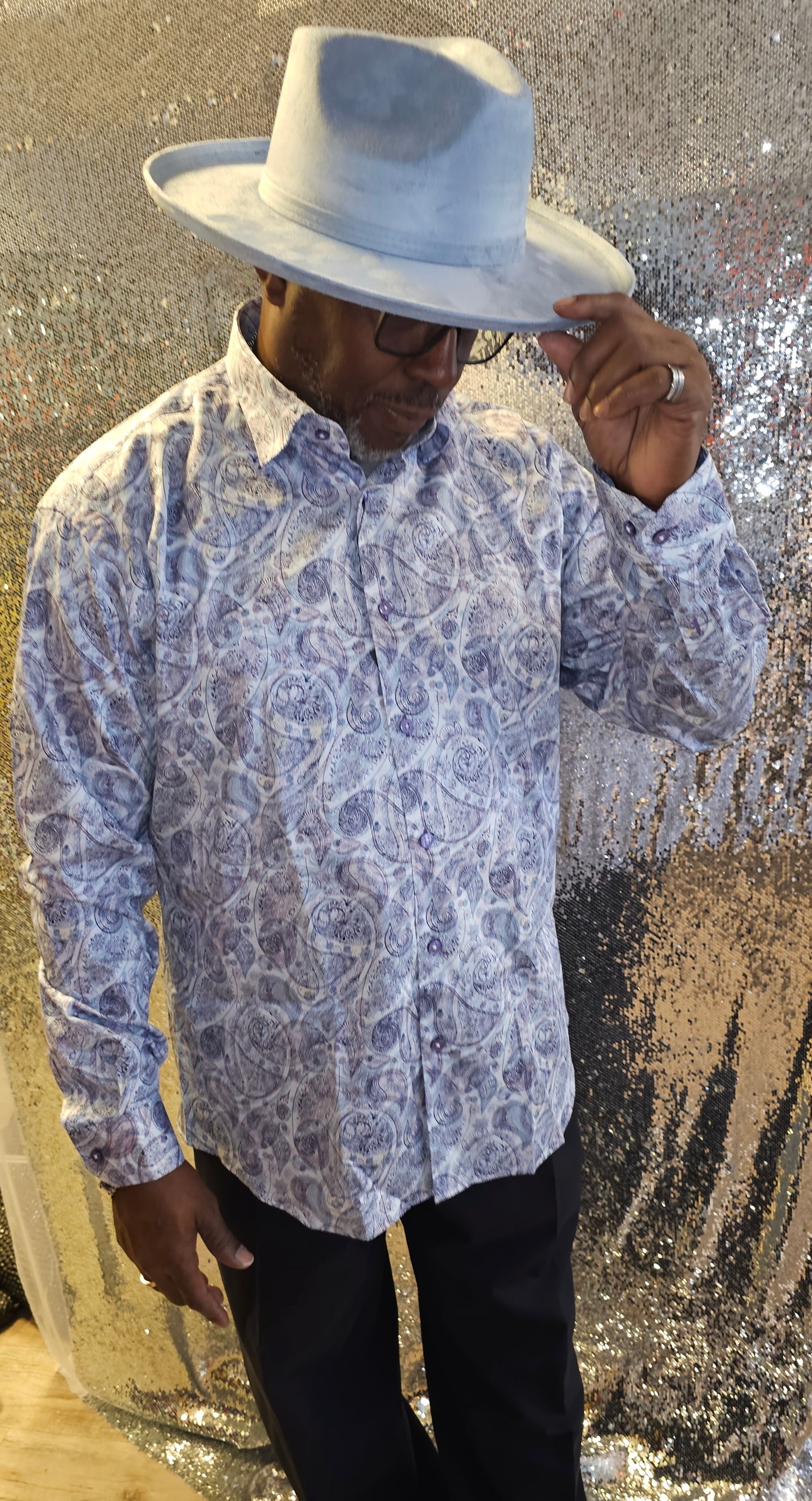 Men's Fibonacci Paisley Blue Button Down Dress Shirt