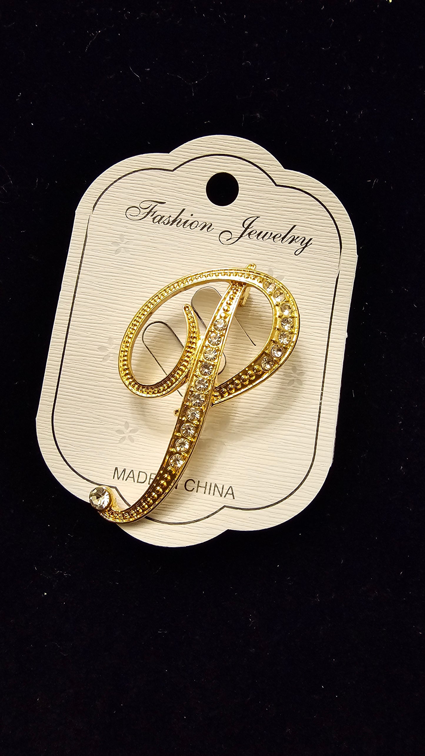 Faux Diamond Letter Brooch