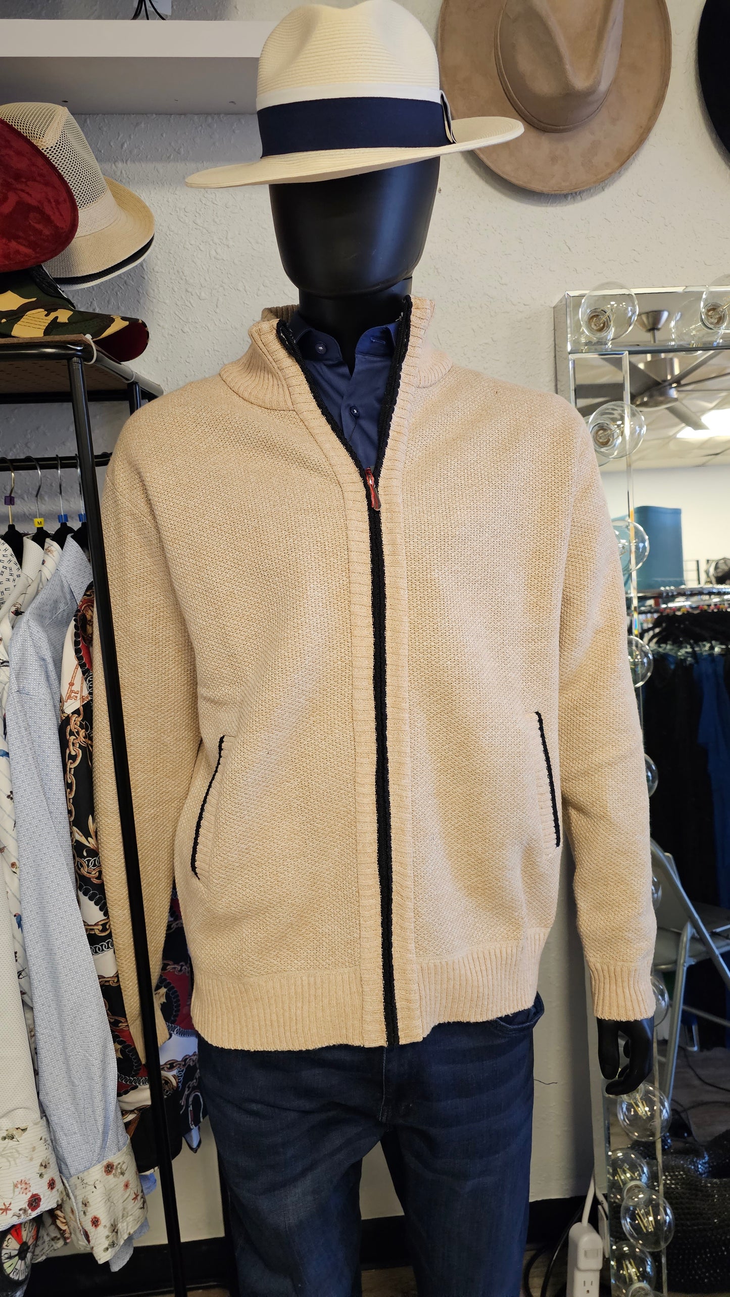 Men's Cream Zipper Sweater