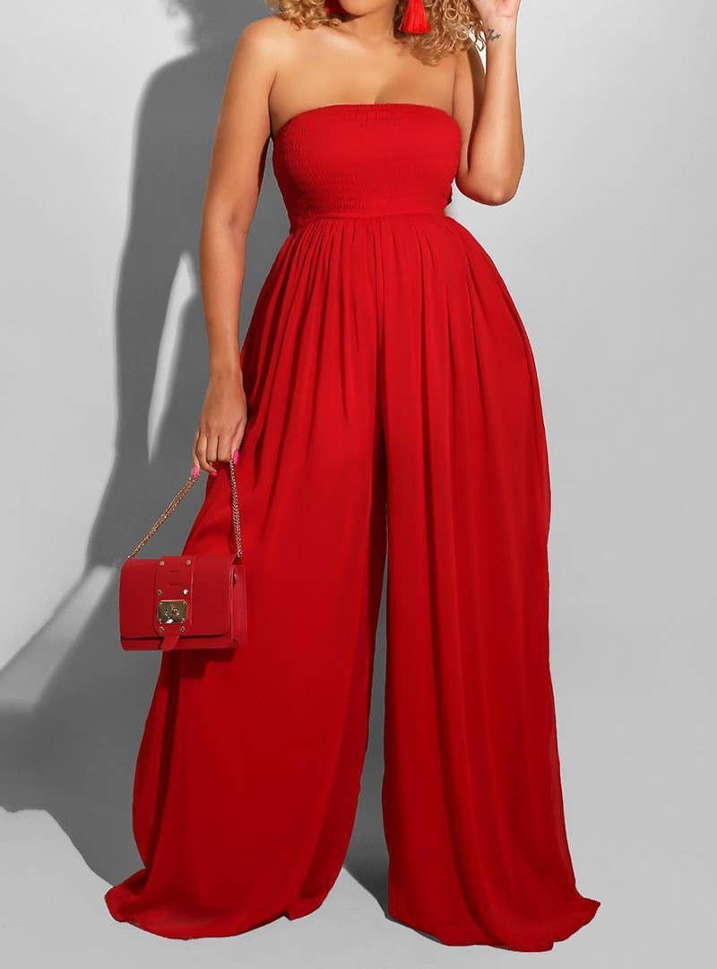 Stylish Bandeau Casual High-Waisted Wide-Leg Jumpsuit