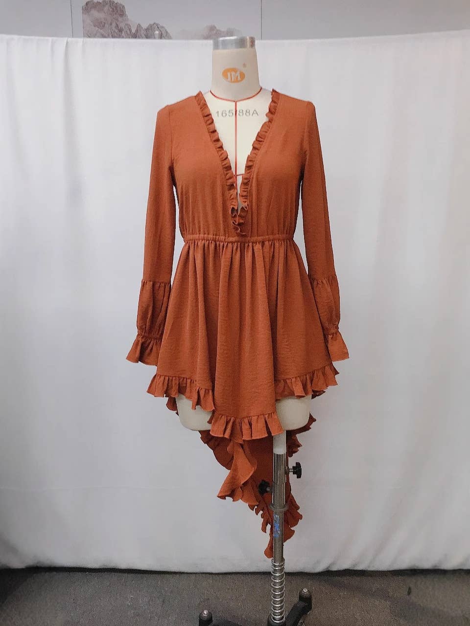 Western cowgirl Ruffle Frill v-neck high-low swing dress