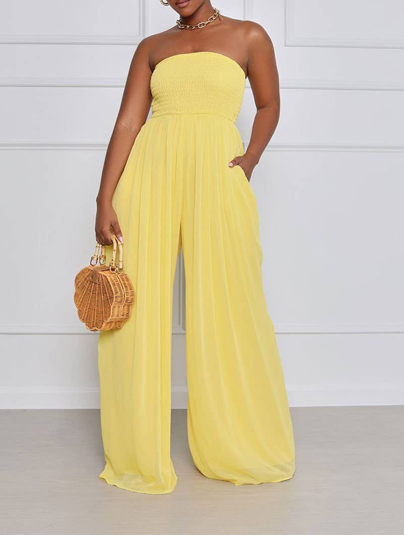 Stylish Bandeau Casual High-Waisted Wide-Leg Jumpsuit