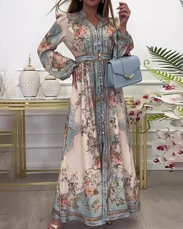 Vintage Boho Floral Print Pleated Dress