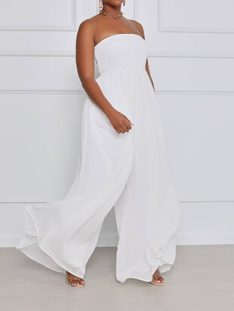 Stylish Bandeau Casual High-Waisted Wide-Leg Jumpsuit