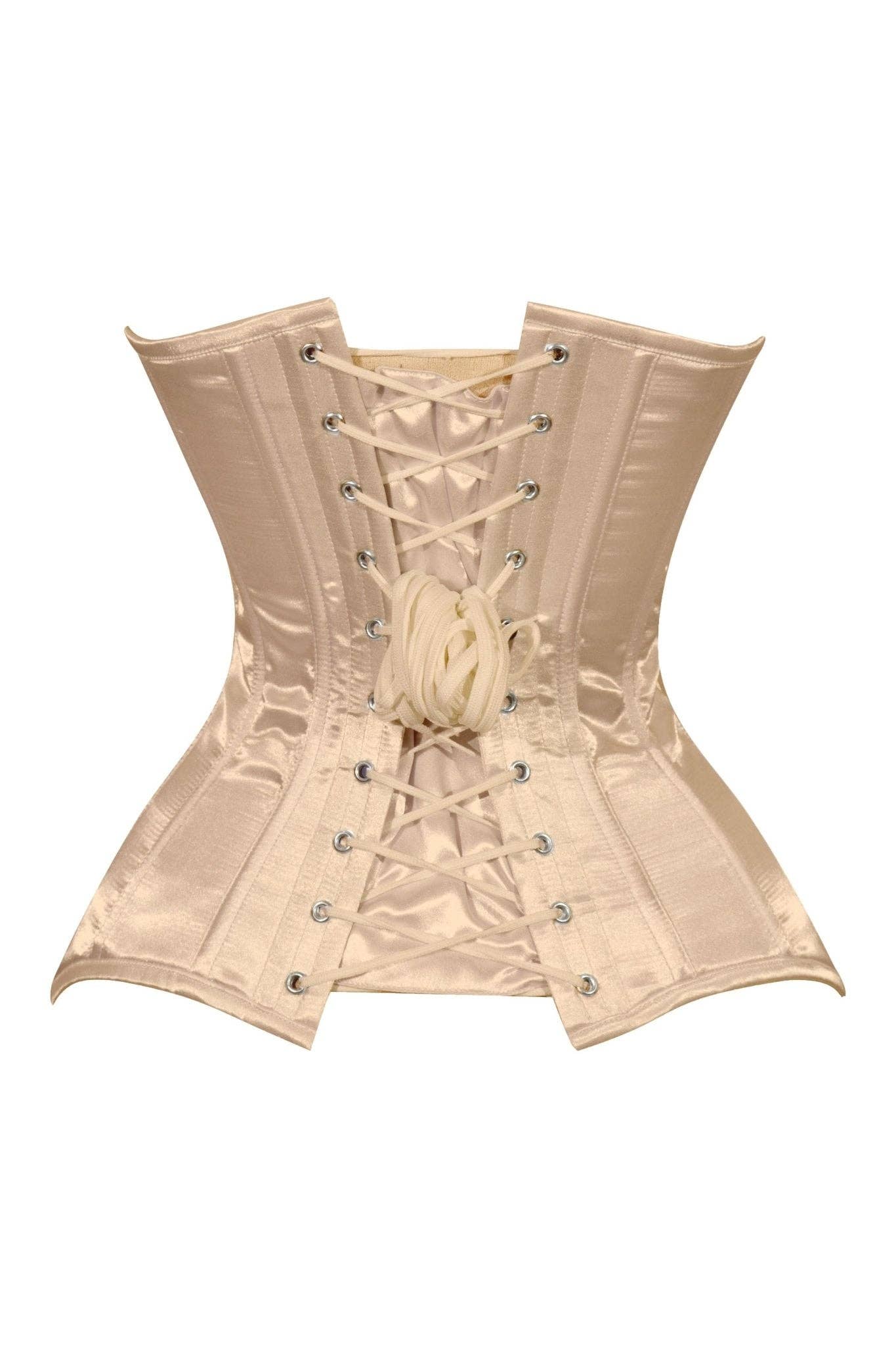 Lavish Gold Satin Overbust Corset Sweetheart Neckline Busk Closure