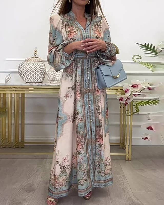 Vintage Boho Floral Print Pleated Dress