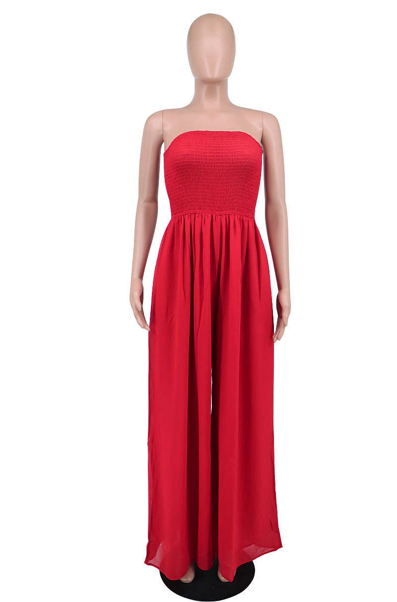 Stylish Bandeau Casual High-Waisted Wide-Leg Jumpsuit