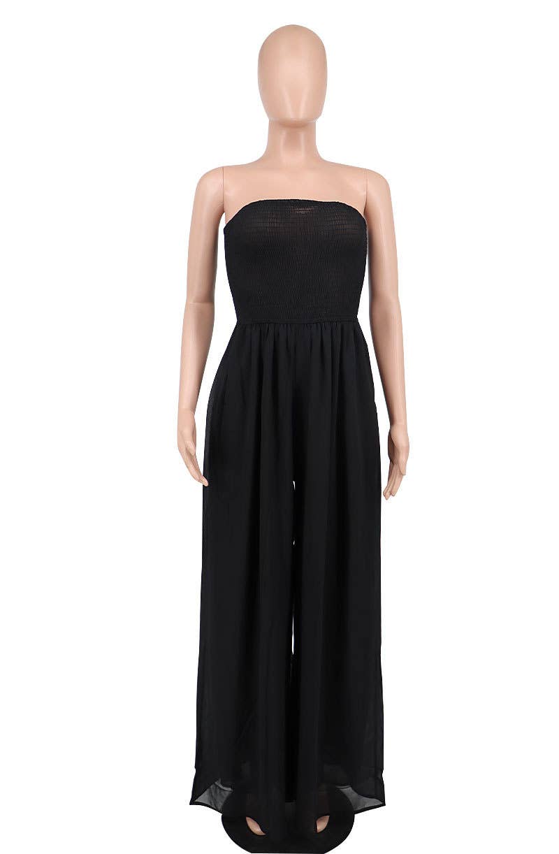 Stylish Bandeau Casual High-Waisted Wide-Leg Jumpsuit