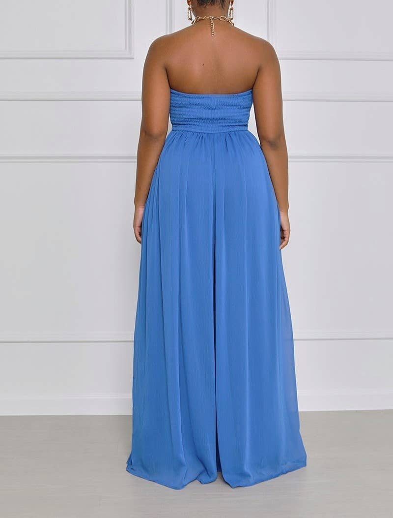 Stylish Bandeau Casual High-Waisted Wide-Leg Jumpsuit