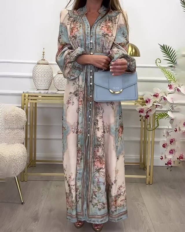 Vintage Boho Floral Print Pleated Dress