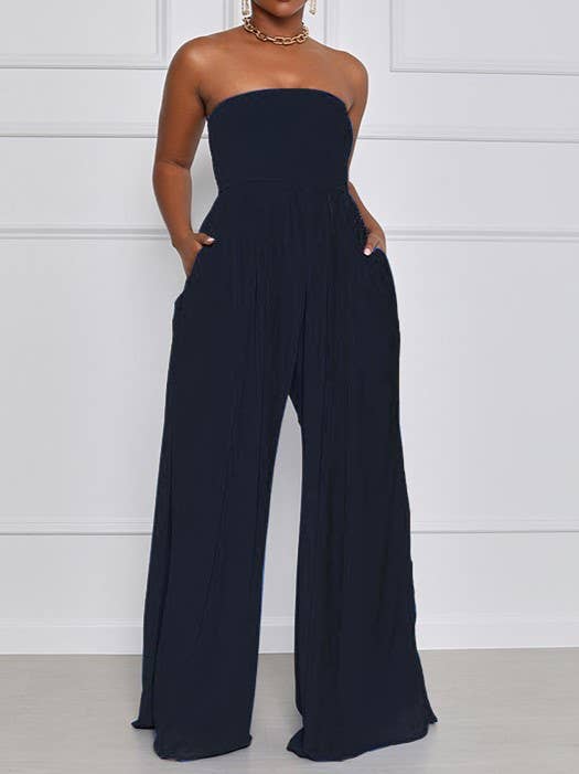 Stylish Bandeau Casual High-Waisted Wide-Leg Jumpsuit