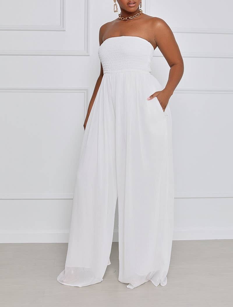 Stylish Bandeau Casual High-Waisted Wide-Leg Jumpsuit