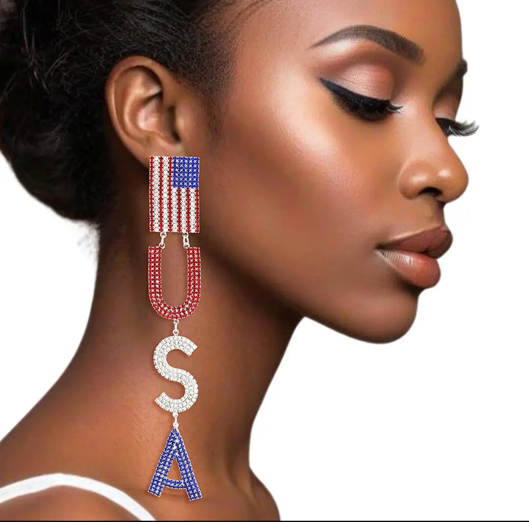 USA Dangle Bling Earrings