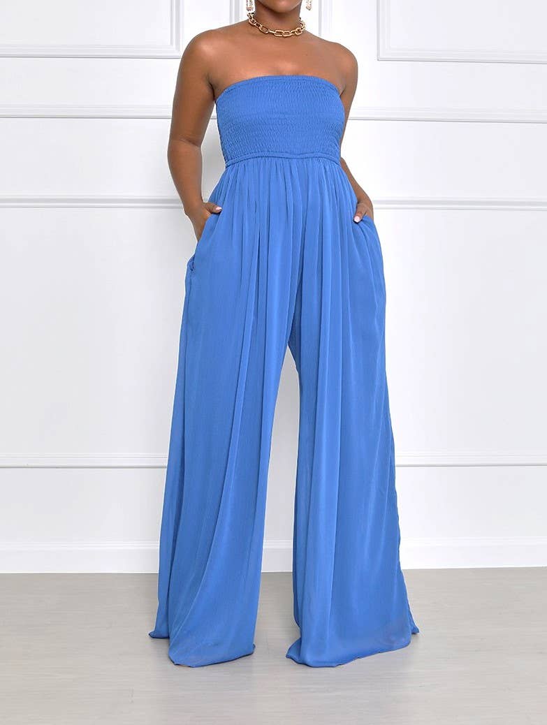 Stylish Bandeau Casual High-Waisted Wide-Leg Jumpsuit