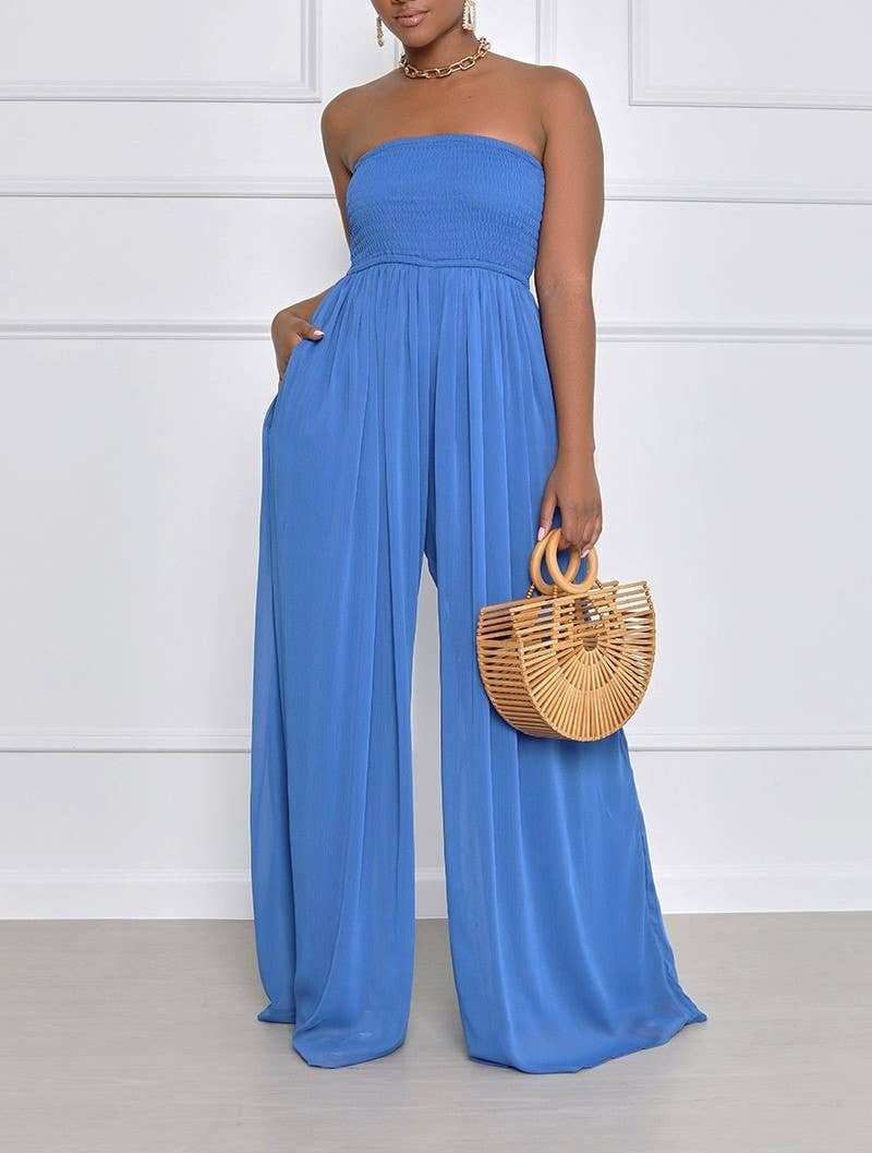 Stylish Bandeau Casual High-Waisted Wide-Leg Jumpsuit