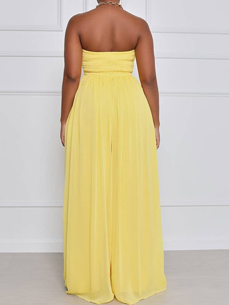 Stylish Bandeau Casual High-Waisted Wide-Leg Jumpsuit