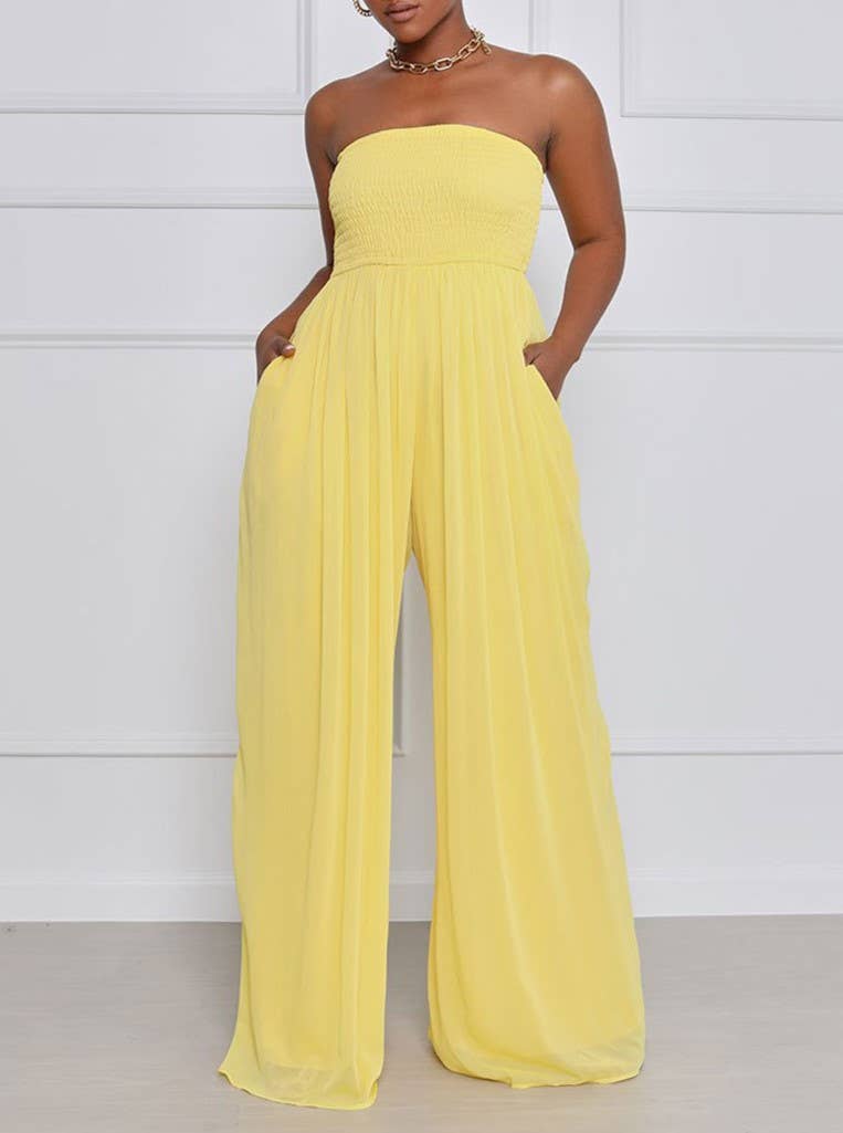 Stylish Bandeau Casual High-Waisted Wide-Leg Jumpsuit