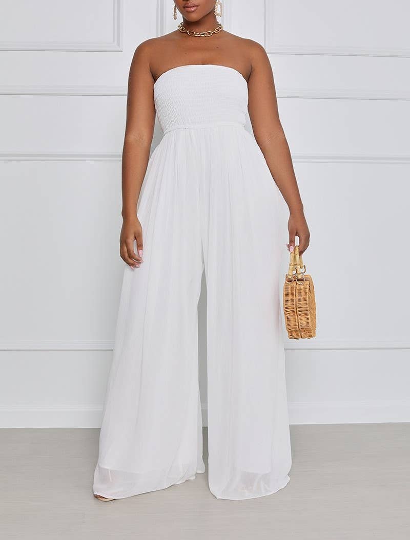 Stylish Bandeau Casual High-Waisted Wide-Leg Jumpsuit